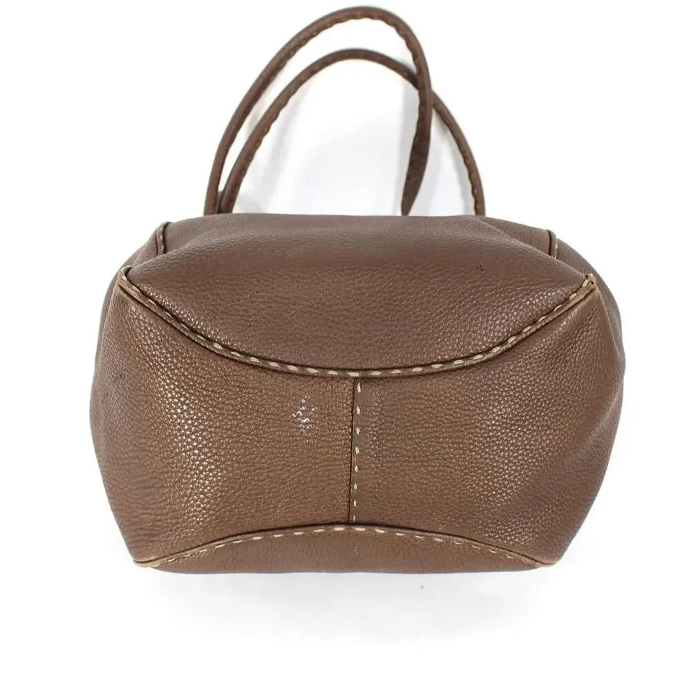 FENDI Selleria Lavorazione A Mano Bronze Pebbled Leather Satchel Handbag Bucket